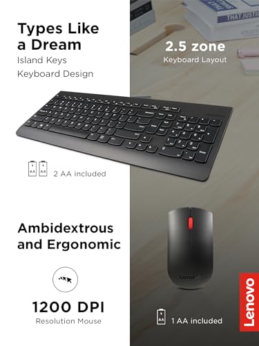 Lenovo 510 Wireless Keyboard & Mouse Combo, 2.4 GHz Nano USB Receiver, Full Size, Island Key Design, Left or Right Hand, 1...