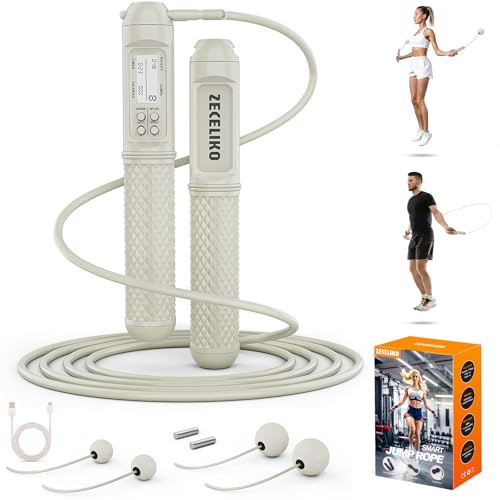 ZECELIKO Smart Jump Rope with LED Display and Jump Counter, Weighted Cordless Design for Home Gym & HIIT, Adjustable Steel...