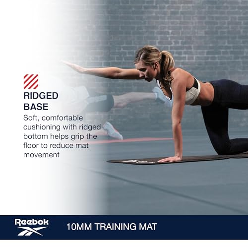 Reebok Pro 10mm Extra-Thick Yoga Mat, 72" x 24" with Easy Carry Strap, Large Non-Slip Exercise Mat with Ridged Base for Ho...
