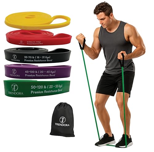 TRENDORA Premium Resistance Bands Set of 5, Exercise Bands, Workout Bands Set for Working Out with Handles for Men Women- ...