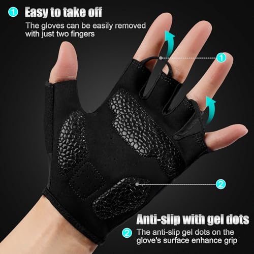 FITFIV Cycling Gloves for Men Women, Half-Finger for Bike, Gym, Weight Lifting, Workout, Riding, Outdoor Sports