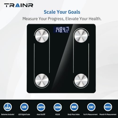 Digital Body Scale Trnr-BDYSCLE-BLK, Home Essential Body Weight Scale for People, Durable Bathroom Accessory, Compatible w...