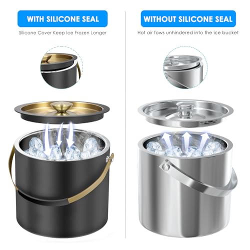 3.2L Insulated Ice Buckets for Parties, Elegant Double Wall Stainless Steel Champagne Buckets with Lid & Scoop,Ideal for C...