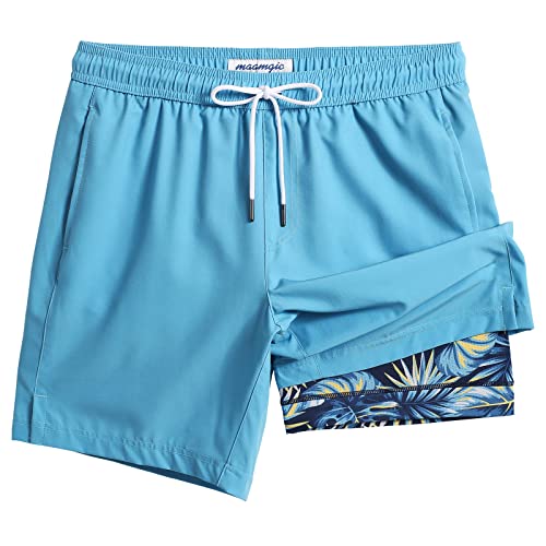maamgic Mens Swim Trunks with Compression Liner 7 Inch Inseam Mens Bathing Suit Quick Dry Swimming Trunks Swimsuit