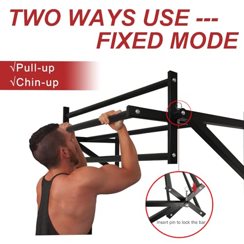 BESTHLS Wall Mounted Pull Up Bar and Dip Station, Heavy Duty Wall Mount Pull-up Chin Up Bar Multifunctional Home Gym Worko...