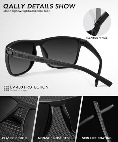 QALLY Polarized Sunglasses Men, Mens Sunglasses Polarized UV protection Lightweight Sun Glasses for Driving Fishing Golf
