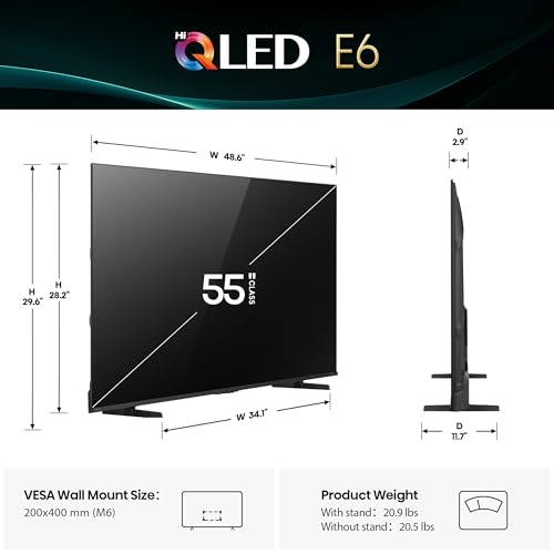 Hisense 55" E6 Cinema Series Hi-QLED 4K UHD Smart Fire TV (55E6QF, 2025 Model) - AI Light Sensor, Dolby Vision · Atmos, Vo...