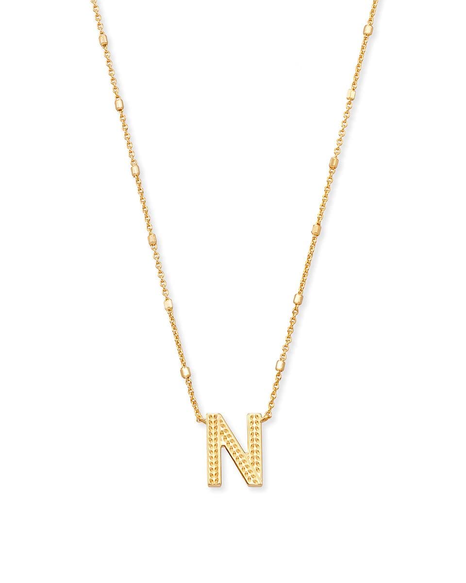 Kendra Scott Letter N Pendant Necklace for Women, Fashion Jewelry, 14k Gold-Plated Brass, Gold Metal, Letter N