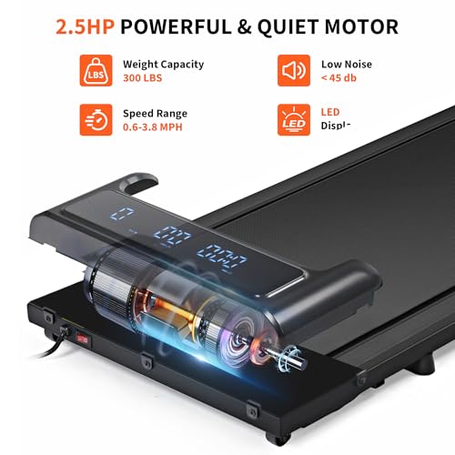 Under Desk Treadmill, Walking Pad 300 lb Capacity, Desk Treadmill for Home Office, 2.5HP Low Noise Walking Treadmill Pad w...