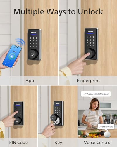 Philips Wi-Fi Smart Door Lock, Keyless Entry Door Lock with App Control,Fingerprint ID,Auto Lock,Keypad Deadbolt with Wi-F...