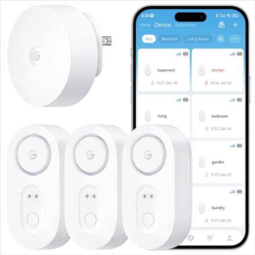 GoveeLife Upgraded Smart Water Leak Detector 1s with 1804ft Ultra-Long Range, WiFi Water Sensor with SMS/Email/APP Push an...