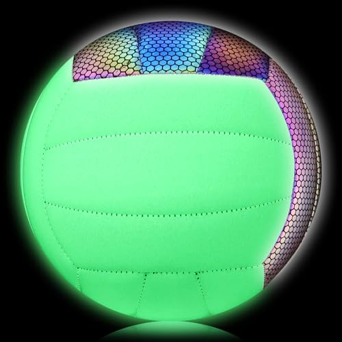 EVZOM Glow in The Dark Volleyball Size 5, Reflective Glowing Leather Volleyballs -Gift for Kids, Men, Women Indoor Outdoor...