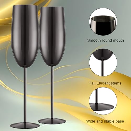 UNISWEET Champagne Glasses Set of 2 Stainless Steel Champagne Flutes Wedding Gifts for Bride 8.5 oz Unbreakable Champagne ...