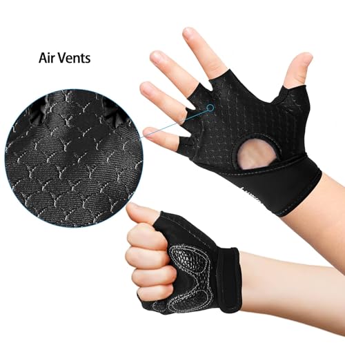 Luwint Kids Workout Gloves, Ventilated Grip Exercise Gloves for Boys and Girls Weightlifting Hanging Gym, Children 3-12 Years