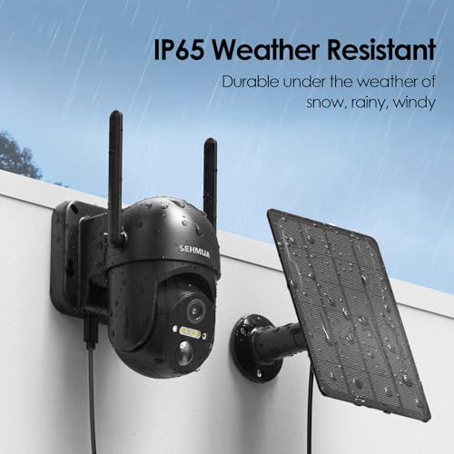 SEHMUA Solar Security Cameras Wireless Outdoor, 2K 360° View Battery Powered Outdoor Camera, WiFi Home Security with Spotl...