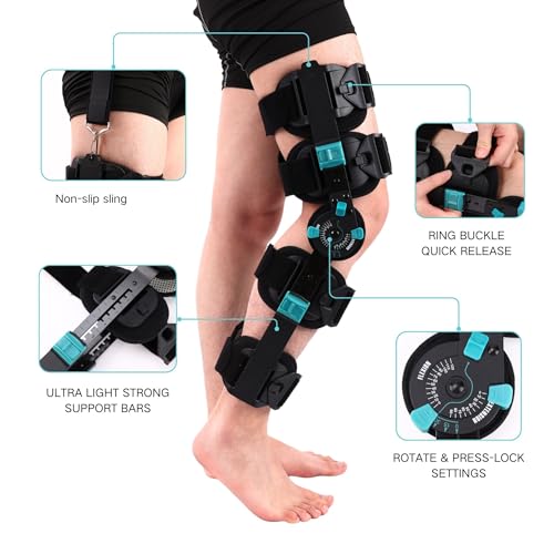 Hinged Rom Knee Brace, Adjustable Post Op Knee Immobilizer for Recovery Stabilization, ACL, MCL and PCL Injury, Medical Or...