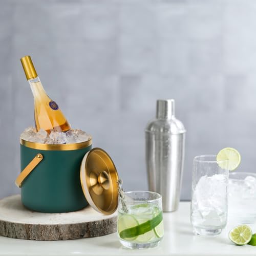 3L Double-Wall Insulated Stainless Steel Ice Bucket with scoop for Cocktail Bar - Metal Ice Bucket for freezer with Lid fo...
