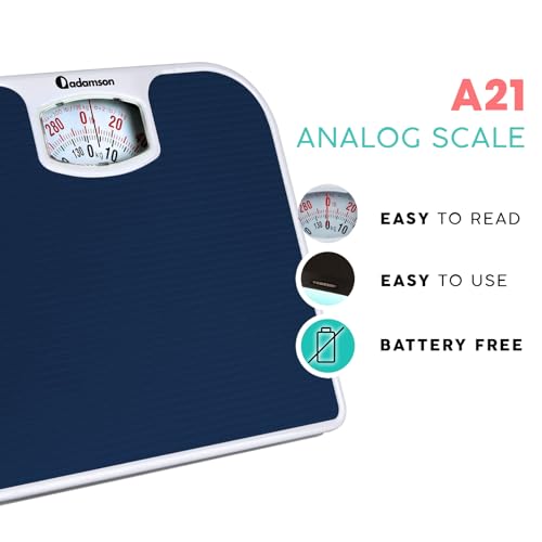 Adamson A21 Analog Scales for Body Weight - Up to 300 LB - New - Anti-Skid Rubber Surface + Large Numbers - Analog Bathroo...