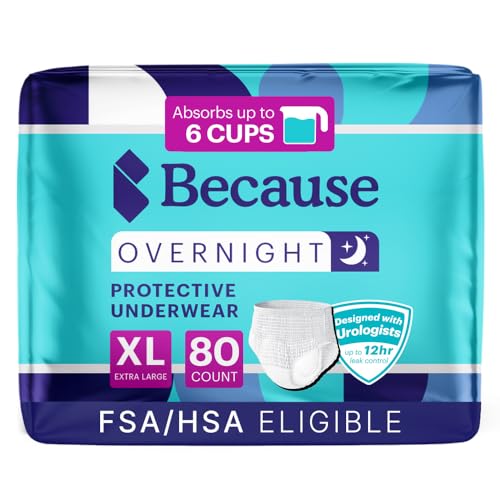 Because Overnight Absorbency Pull Ups - Adult Disposable Incontinence Underwear, Extra Absorbent Nighttime Briefs for Men ...