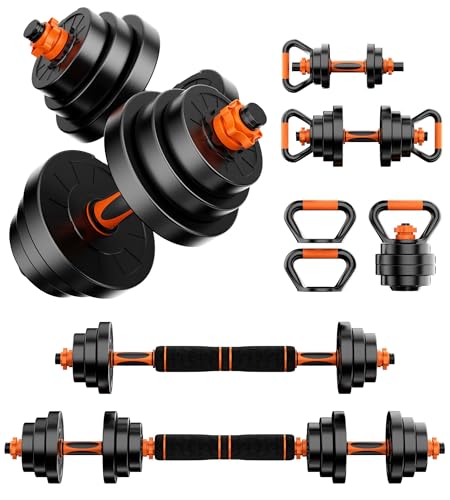 Stepwaver Adjustable Dumbbell Set 20LBS/50LBS/70LBS/90LBS Free Weights Dumbbells,4 in1 Weight Set,Dumbbell, Barbell, Kettl...