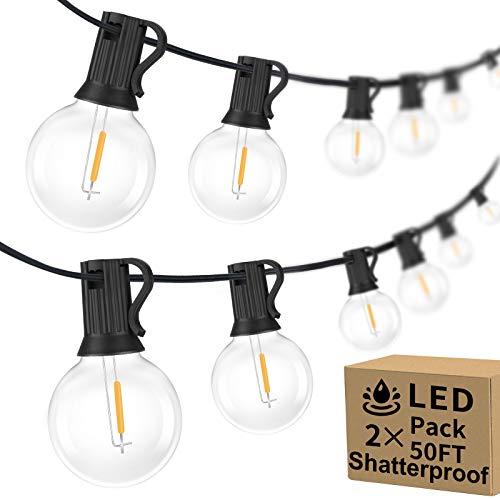 100ft 2-Pack Outdoor G40 LED Globe String Lights Dimmable Waterproof Shatterproof Light Strings with 52 Bulbs Connectable ...