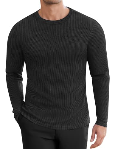 Ekouaer Men's Long Sleeve Shirts Honeycomb Waffle Pullover Sweater Crewneck Thermal Tops Lightweight Undershirts