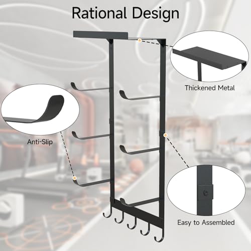 LSK Yoga Mat Holder Wall Mount, Black Yoga Mats Storage Rack, Home Gym Storage with Metal Floating Shelf for Storing Fitne...