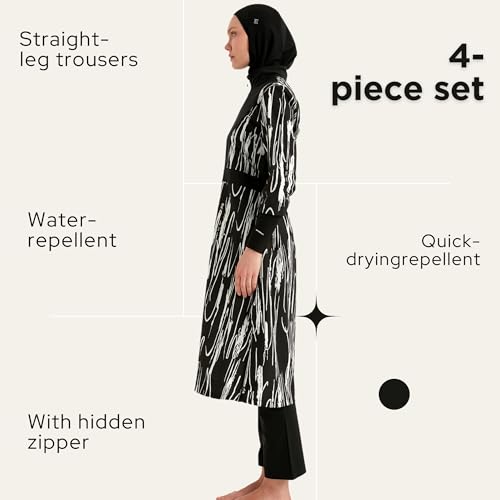 4-Piece Modest Swimsuit for Women | Includes Tunic, Leggings, Swim Cap, and Inner Top Water-Repellent & Quick-Drying Fabric