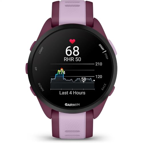 Garmin 010-02863-33 Forerunner 165 Music Smart Sport Watch, Berry + Lilac Bundle with Deco Essentials Charging Dock, 3X Si...
