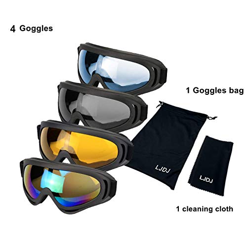 LJDJ Ski Goggles, Pack of 4 - Snowboard Motorcycle Goggles Tactical Combat Military Glasses