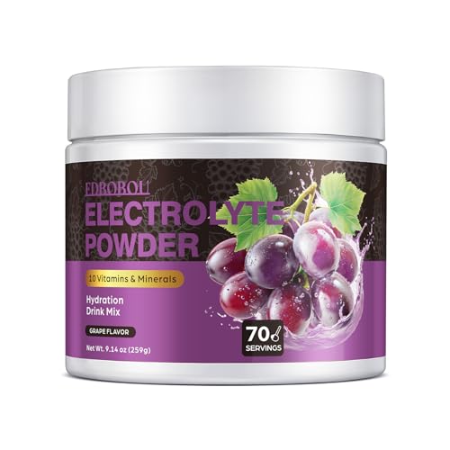 EDBOBOU Sugar Free Electrolyte Powder Grape Flavor 70 Servings Refreshing Hydration with Potassium, Sodium & Magnesium Glu...