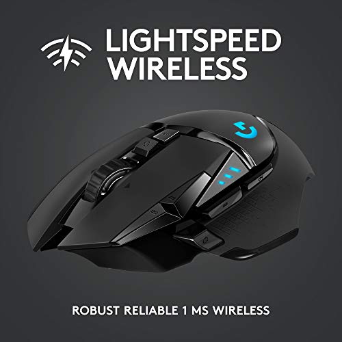 Logitech G502 Lightspeed Wireless Gaming Mouse with Hero 25K Sensor, PowerPlay Compatible, Tunable Weights and Lightsync R...