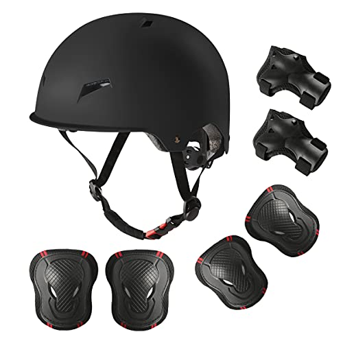 Skateboard Bike Helmet for Adults Adjustable Knee Elbow Pads Wrist Guards Protective Gear Helmets Set Teens for Bicycle Cy...