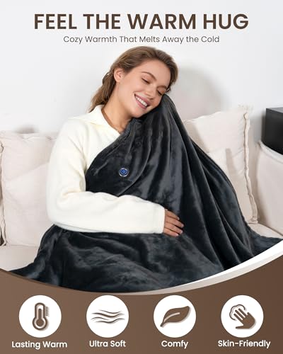 Cordless Heated Blanket with Hood, USB Battery Powered Heated Wearable Blanket with 9 Heating Zones, 20000 mAh Power Bank,...