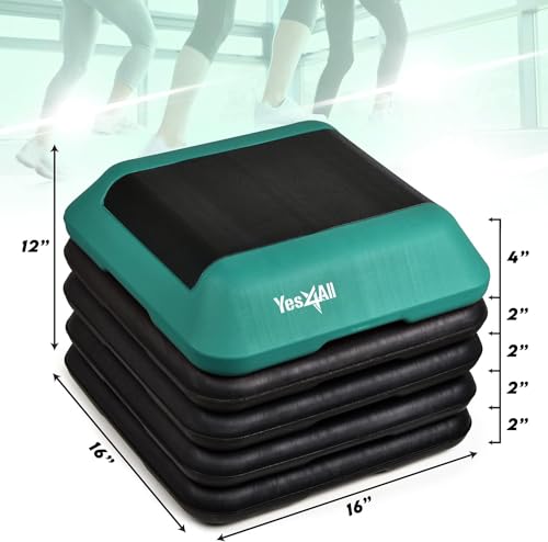 Yes4All 16"x16" Adjustable High Step Aerobic Platform with 4 Risers, Height-Adjustable 4"-6''-8''-10''-12" Step Aerobics P...