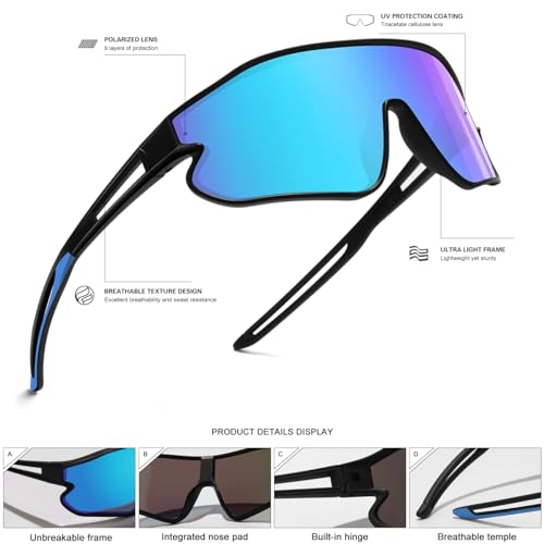 SEKKAF Kids Sunglasses, Youth Baseball Sunglasses Polarized Sports Cycling Shades for Boys Girls Lightweight Frame
