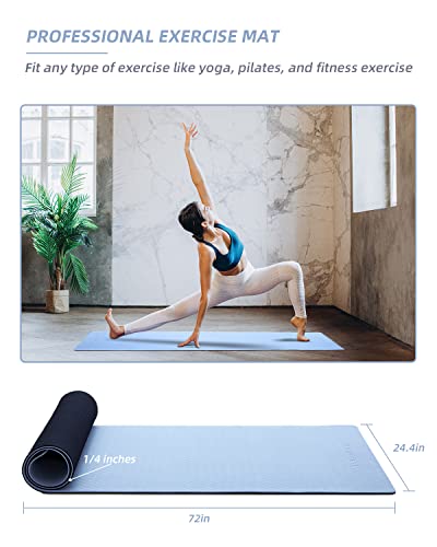 COOLMOON Yoga Mat Non Slip, Anti-Tear 1/4 Thick TPE Yoga Mats for Women and Men, 72"x24" Exercise & Fitness Mat with Carry...