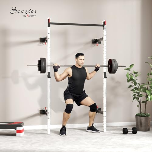 Soozier Folding Squat Rack with Adjustable Pull-Up Bar, 1000 Pounds Capacity Wall Mounted Power Rack, Adjustable Barbell R...