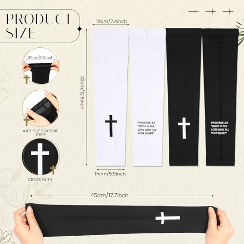 Bunnycool 2 Pairs Cross Arm Sleeve Christian Compression Arm Sleeve Youth Football Baseball Volleyball