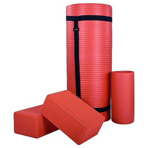 BalanceFrom 71x24 Inches Yoga Mat with Knee Pad and Optional Blocks – Extra 1-Inch Thick Non-Slip Foam with Anti-Tear Surf...