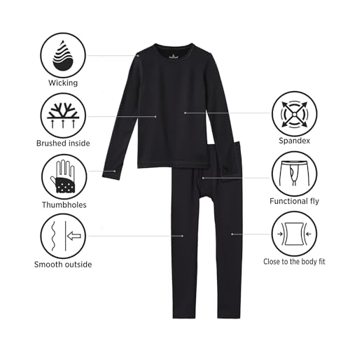 Cuddl Duds Boys Cold Weather Fleece-Lined Thermal Underwear 2-Piece Set - Kids Long Sleeve Top and Leggings Long Johns