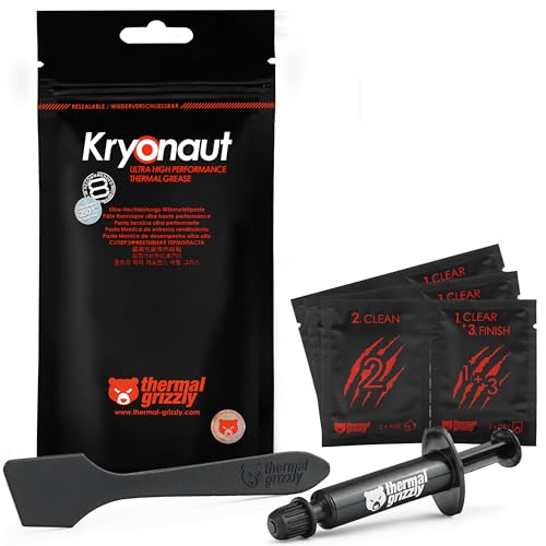 Thermal Grizzly Kryonaut - 1 Gram - Extremely High Performance Thermal Paste + 12 Cleaning Wipes 6 Wet & 6 Dry - for Deman...