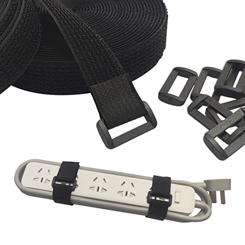 UONIKA 40ft Hook and Loop Straps with 60 Buckles, Adjustable Reusable Cable Straps, Arbitrarily Cut Fixing Nylon Cinch Strap