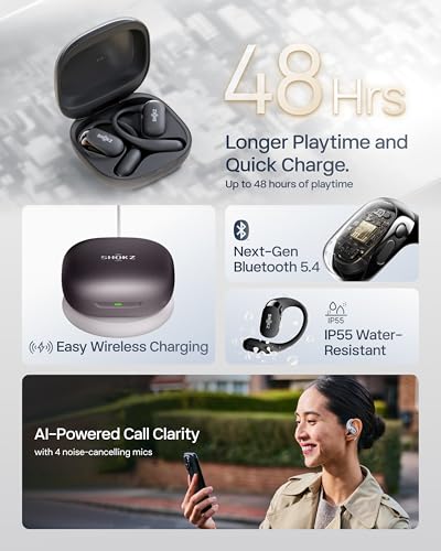 SHOKZ New OpenFit 2+ Open-Ear Headphones, Dolby Audio Enabled, Comfortable Earbuds with Soft Ear Hooks, 48H Playtime, IP55...