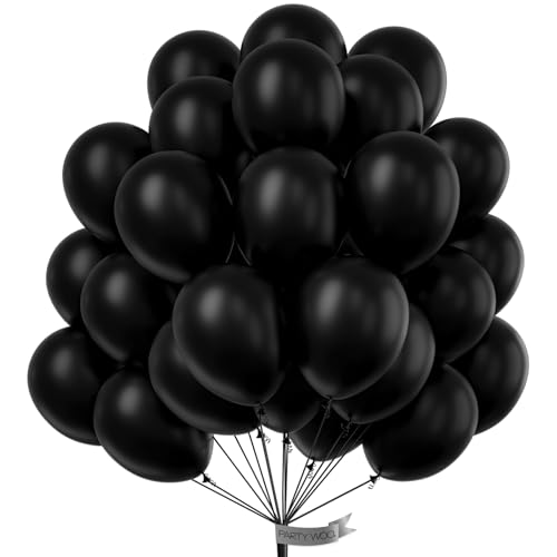 PartyWoo Black Balloons 100 pcs 12 Inch Latex Helium Matte Black Balloons for Baby Shower Birthday Graduation Casino Gamin...
