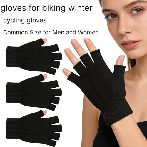 monochef Fingerless Gloves Half Finger Winter Warm Knit Thermal Working Running Biking Driving Typing Men Women Black
