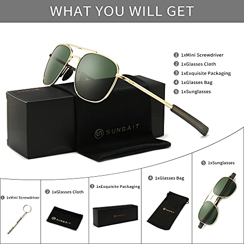SUNGAIT Men's Military Style Polarized Pilot Aviator Sunglasses Bayonet Temples