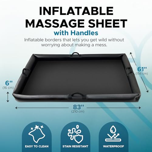 Inflatable Massage Sheet with Handles | Self-Inflating PVC Waterproof Sheet with Sides | Durable, Easy to Clean | 83'' x 6...