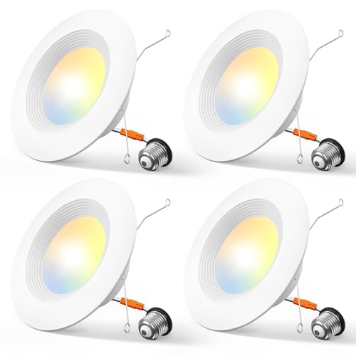 Amico 4 Pack 5/6 inch 5CCT LED Recessed Lighting, Dimmable, 12.5W=100W, 950LM, 2700K/3000K/4000K/5000K/6000K Selectable, R...