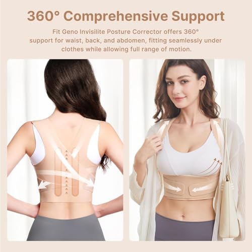 Fit Geno Posture Corrector for Women Invisilite: Invisible Lightweight Back Brace for Neck Shoulder & Upper Back Pain Reli...